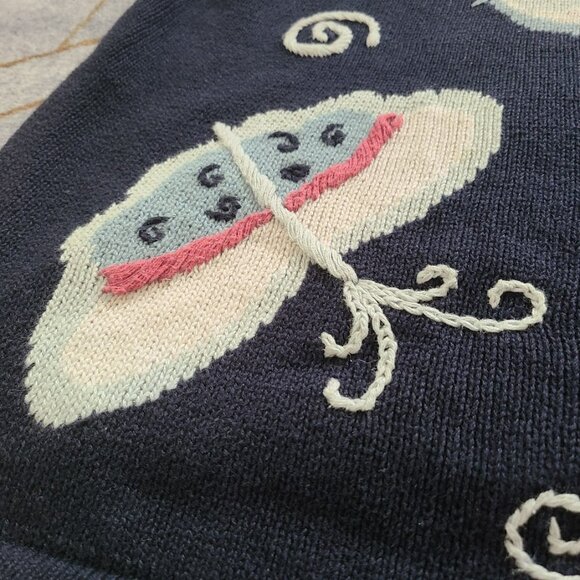 Liz & Me 4X Butterfly Knit Cardigan Sweater Navy Blue Pastel Y2K - Picture 4 of 7